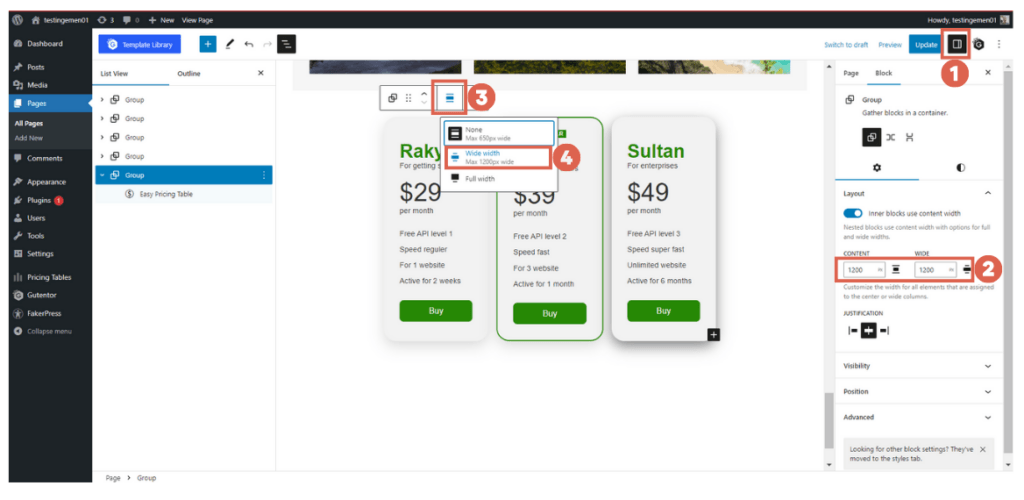 how to create a WordPress pricing table