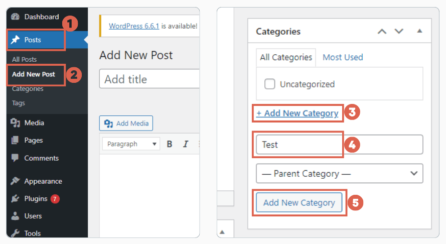 create category in wordpress classic editor