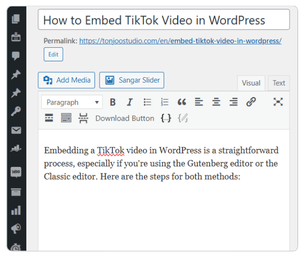 cara embed video tiktok di wordpress classic editor