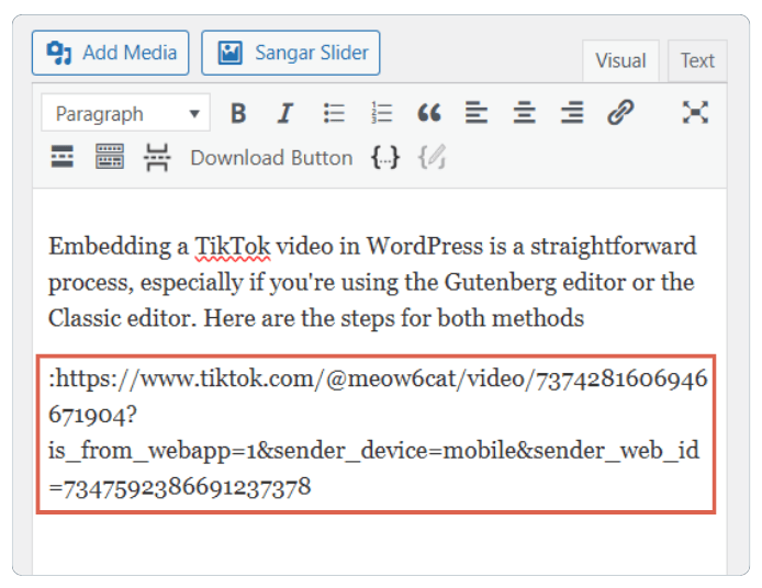 cara embed video tiktok di wordpress classic editor