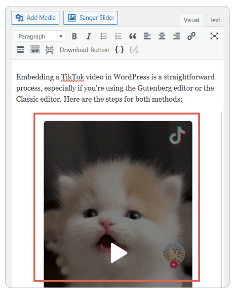 cara embed video tiktok di wordpress classic editor