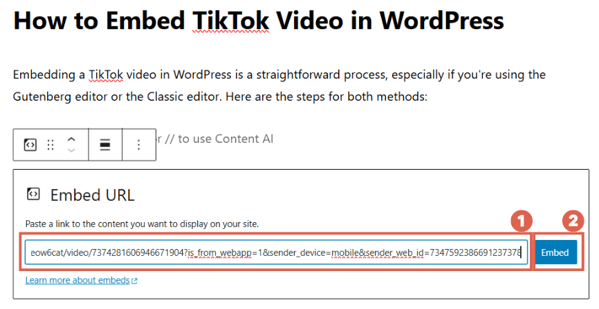 Cara memasukkan Video TikTok di WordPress