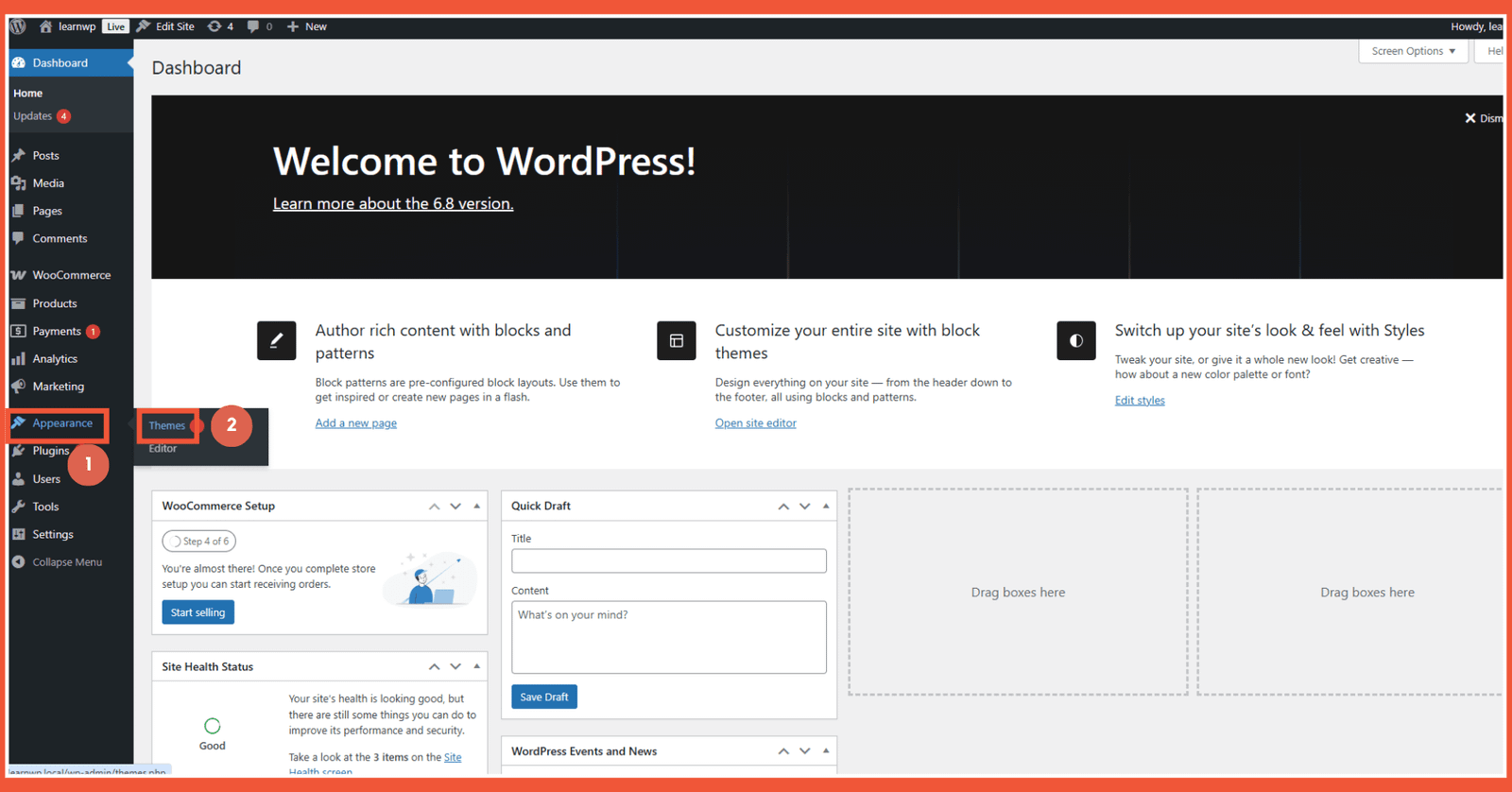 cara menghapus tema wordpress: masuk ke halaman dashboard