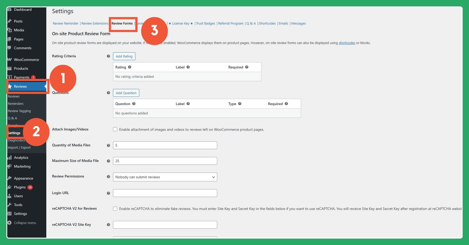 setting WP Reviews for WooCommerce