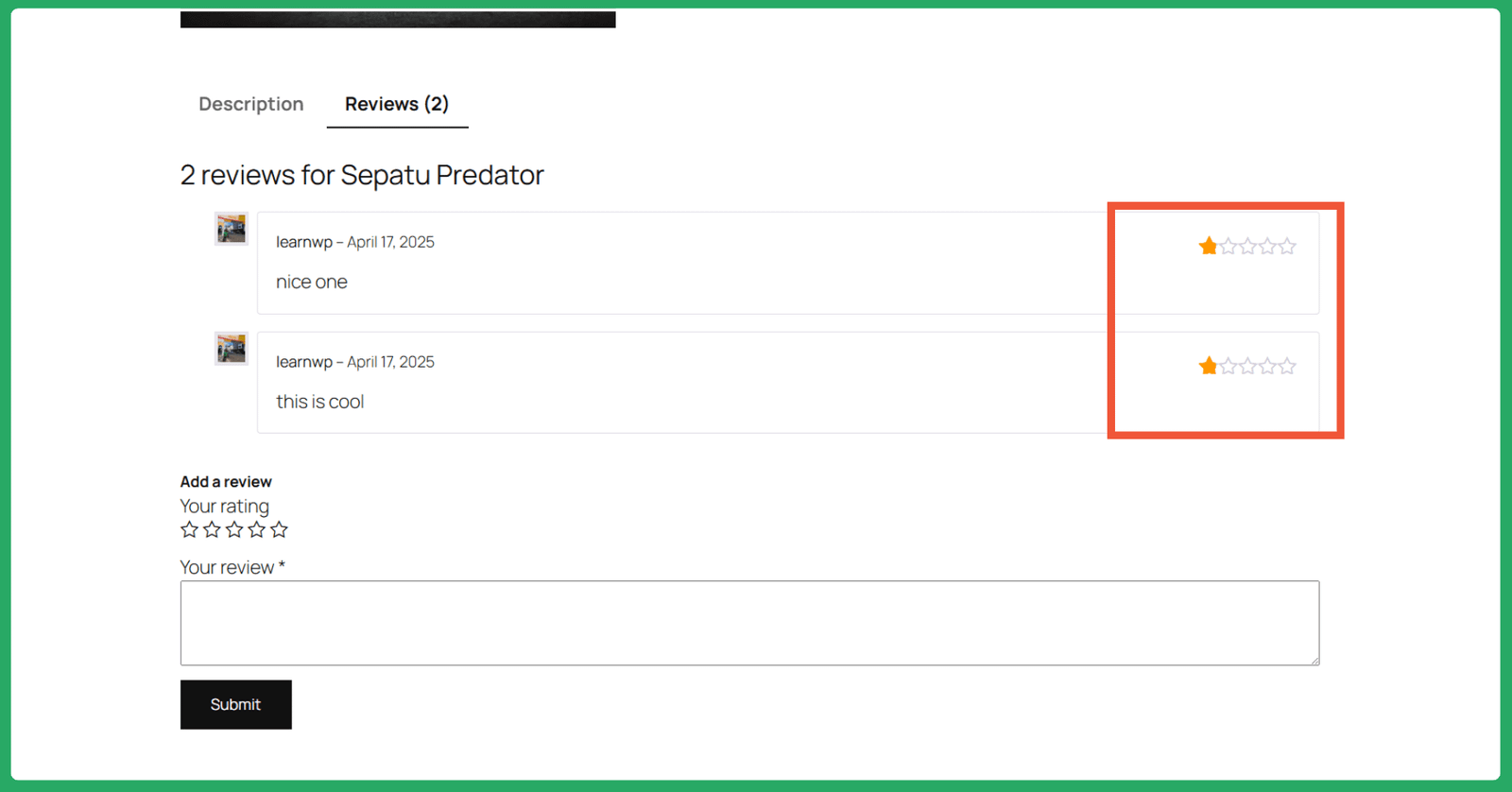 mengubah warna bintang pada halaman review produk menggunakan custom coding