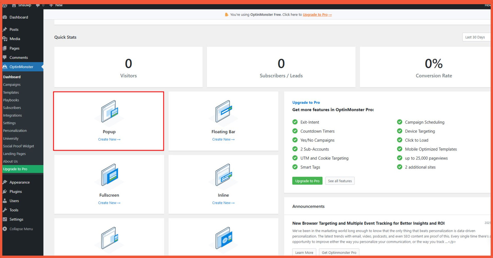 Klik Popup pada pilihan template