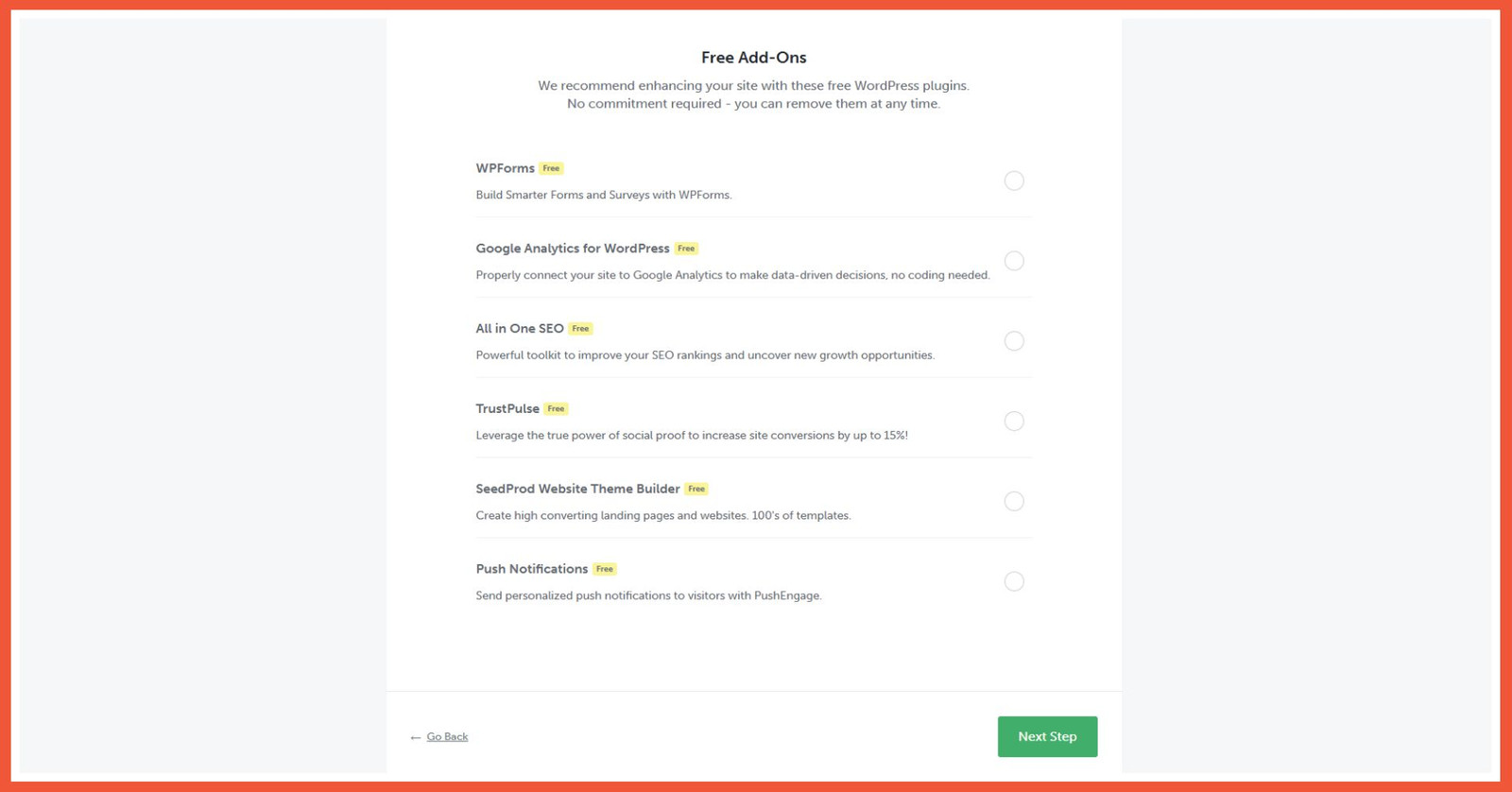 Fitur Plugin pop up WordPress OptinMonster Free addons