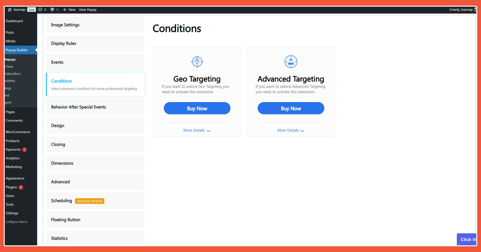 Kekurangan Popup Builder - Targeting berbayar