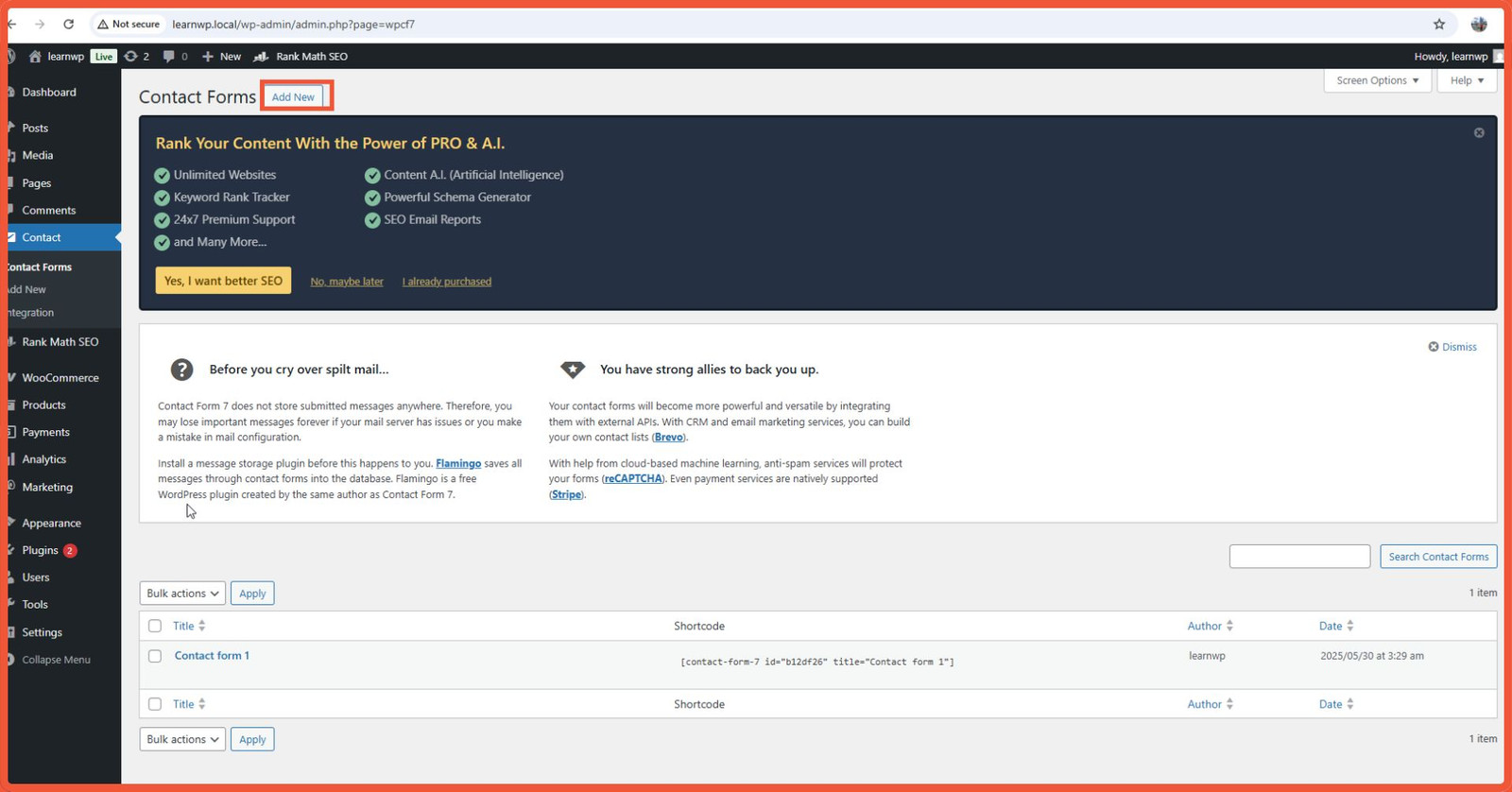 [Cara membuat form menggunakan Plugin Contact Form 7] Dari halaman dashboard Contact Form 7, silakan klik Add New. 