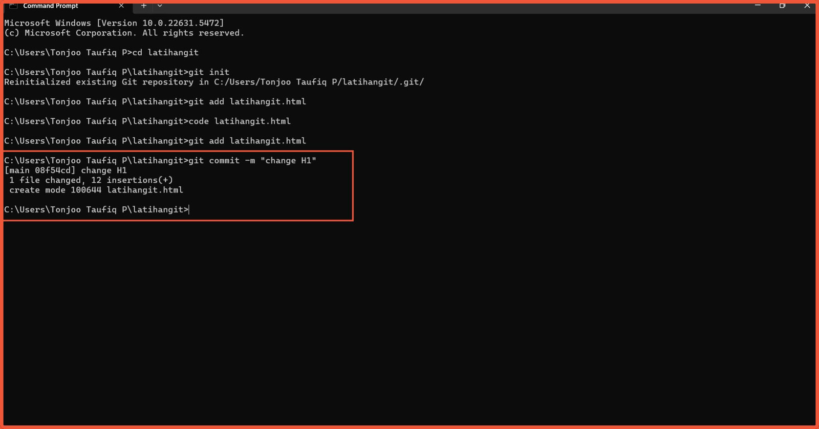 Melakukan commit perubahan file