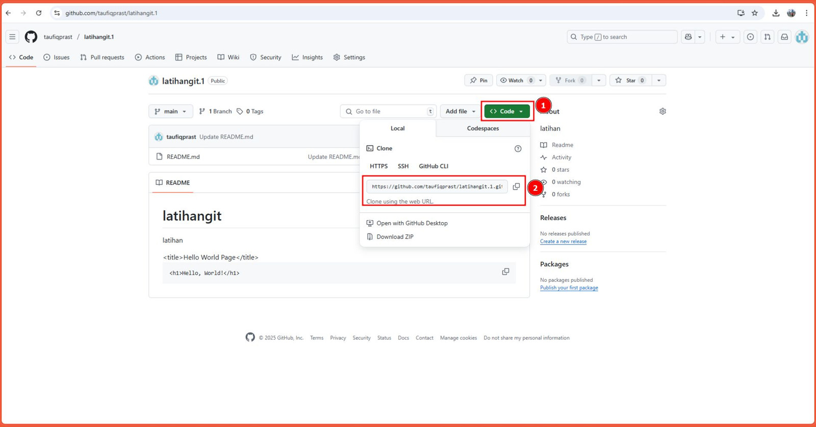 Tampilan repositori Github