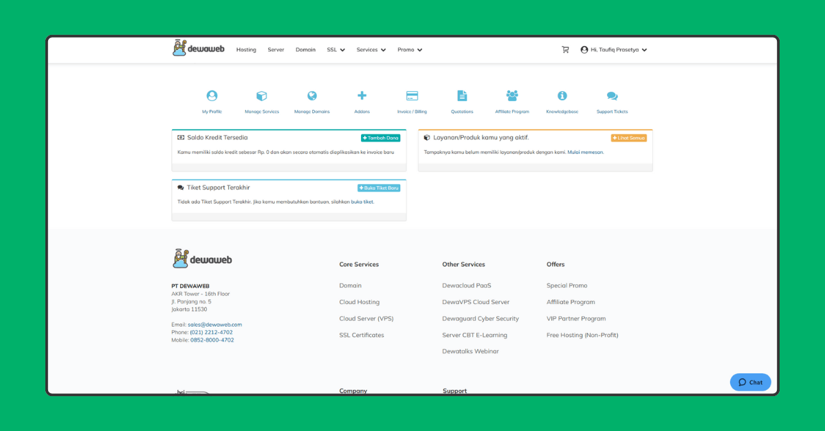 Dewaweb member area page Dewaweb member area page