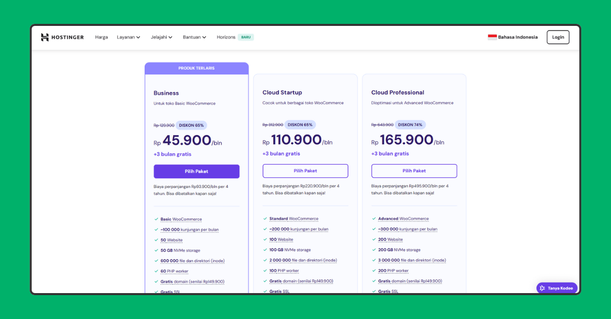 Hostinger cloud hosting packages Hostinger's cloud hosting product page. 